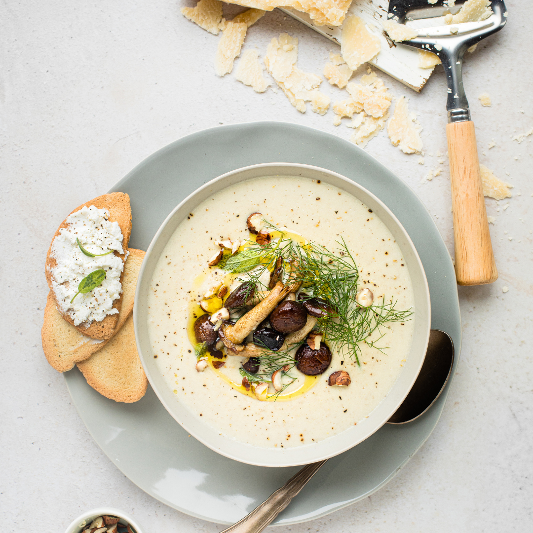 Cream of Mushrooms and Potatoes with Parmigiano Reggiano Cheese