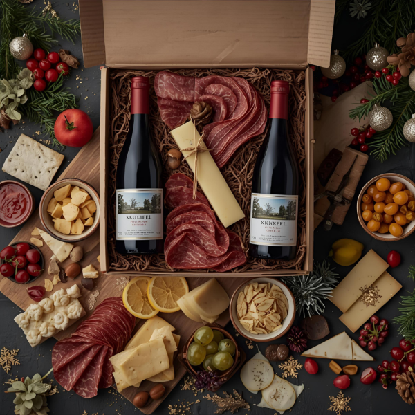 Christmas Wine Lovers Box 2025 with gourmet treats and wines
